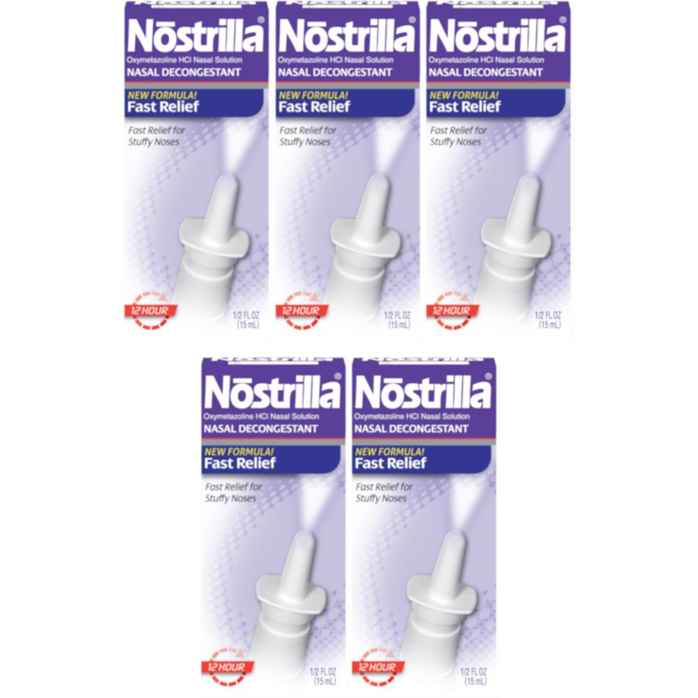 5 Pack Nostrilla Nasal Decongestant 12 Hour Fast Relief 15 ml for