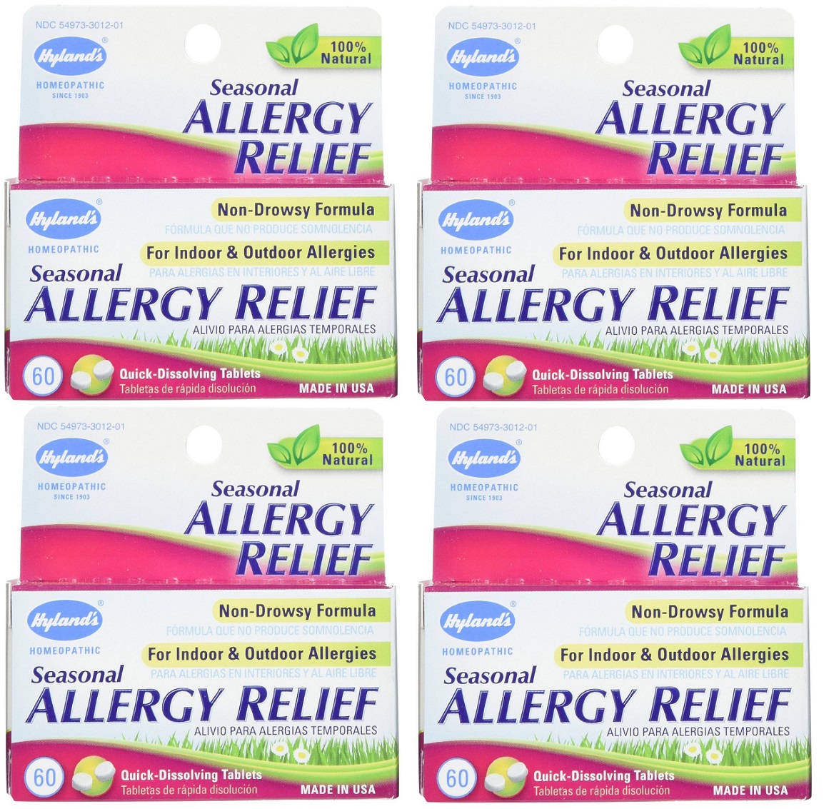4 Pack Hyland's Seasonal Allergy Relief, Non Drowsy, 60 Tablets Each