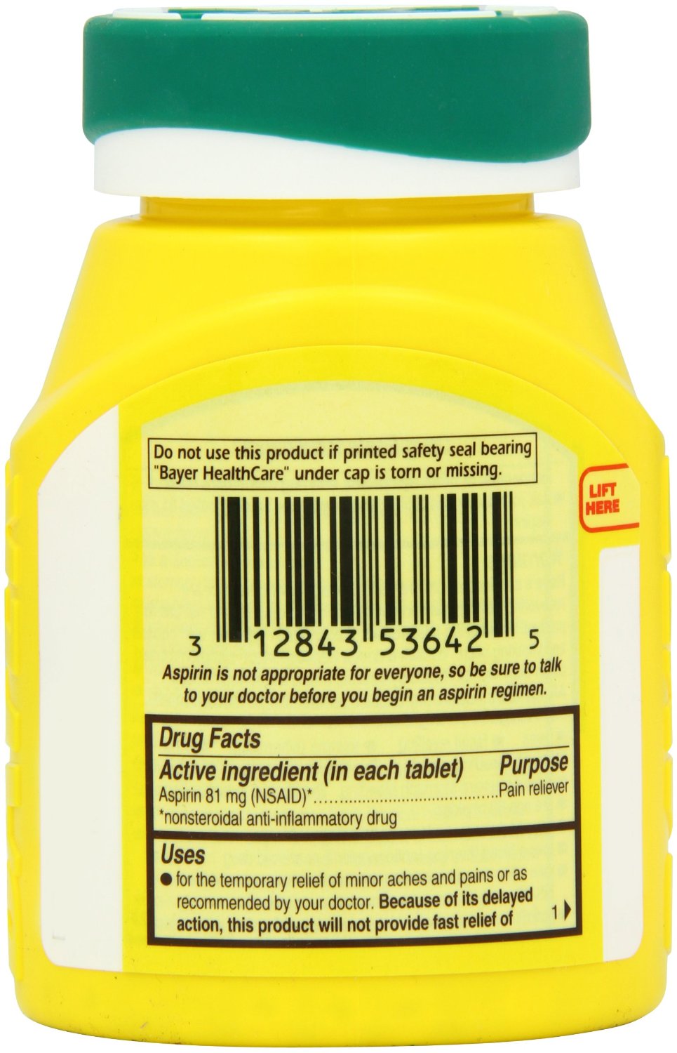 2 BOTTLE BAYER LOW DOSE 81mg DAILY ASPIRIN REGIMEN 300
