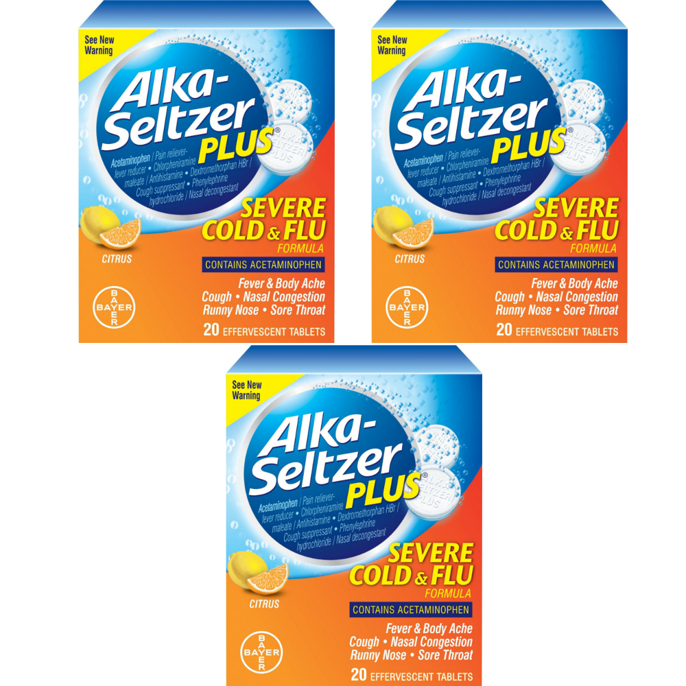 3 Pack Alka-Seltzer Plus Severe Cold & Flu Citrus Formula Tablets 20 ...