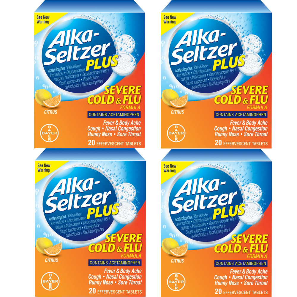 4 Pack Alka-Seltzer Plus Severe Cold & Flu Citrus Formula Tablets 20 ...