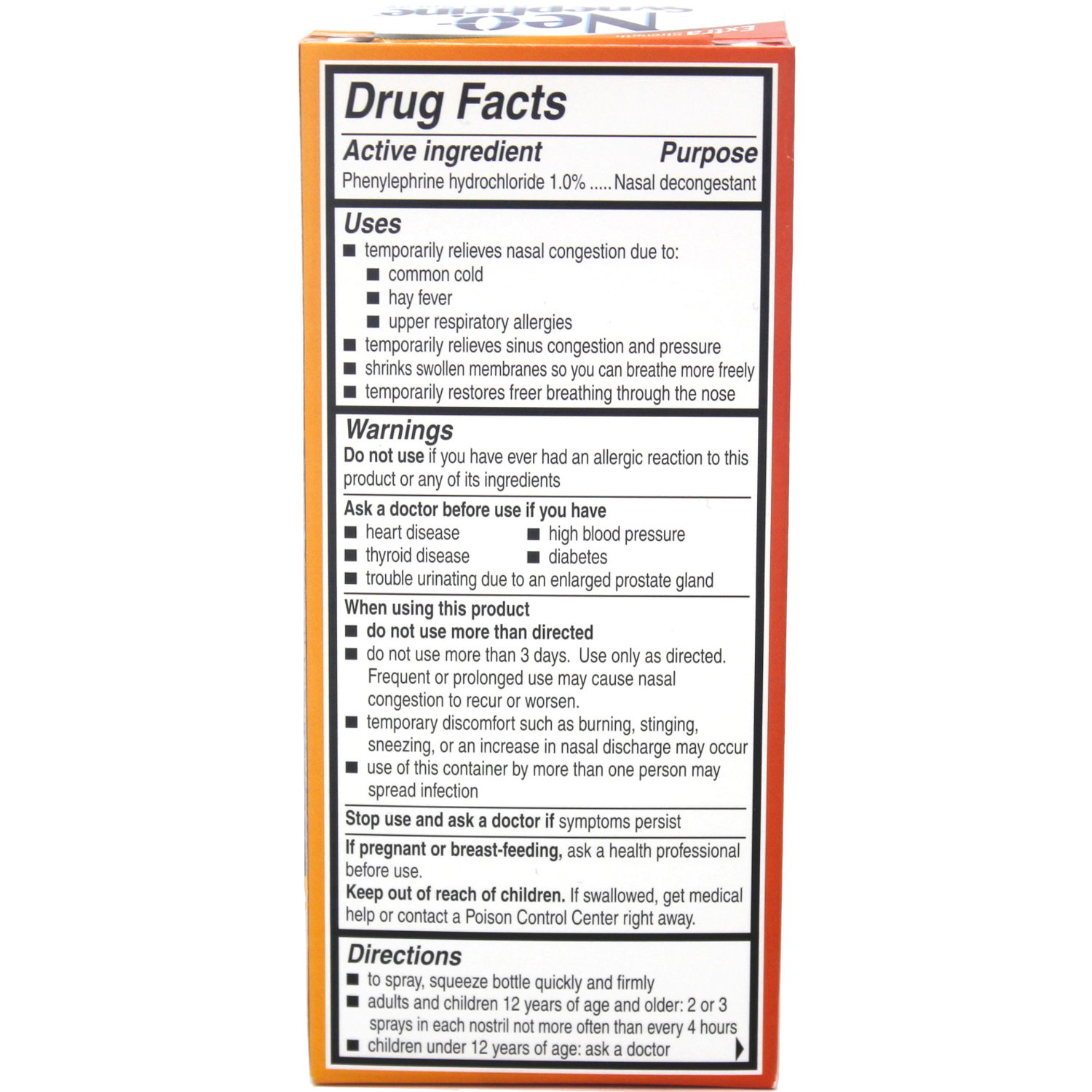 Neo Synephrine Nasal Spray Extra Strength Formula 0.50 Ounces Each