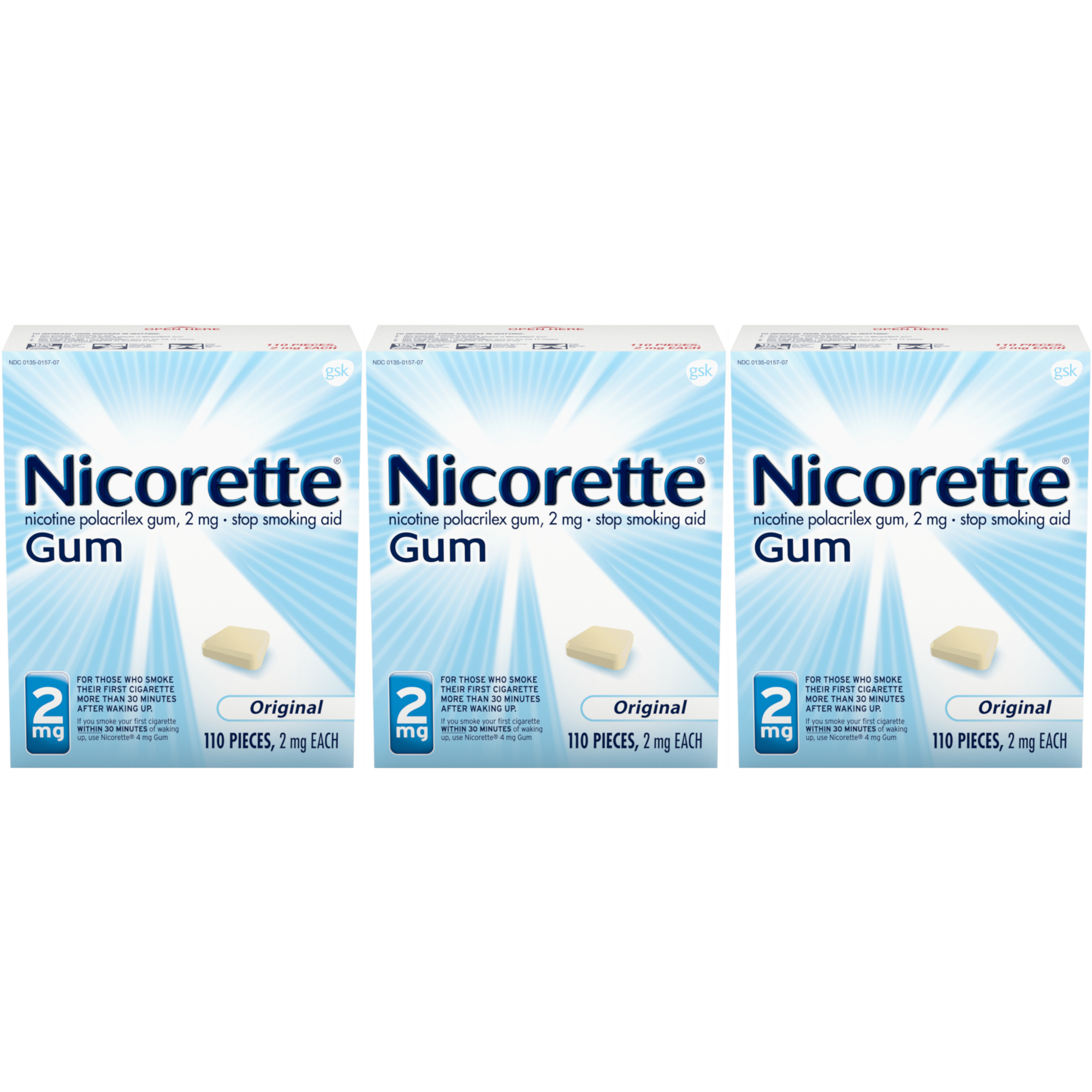 3 Pack Nicorette Nicotine Gum Original 2 Milligram 110 Count Each | eBay