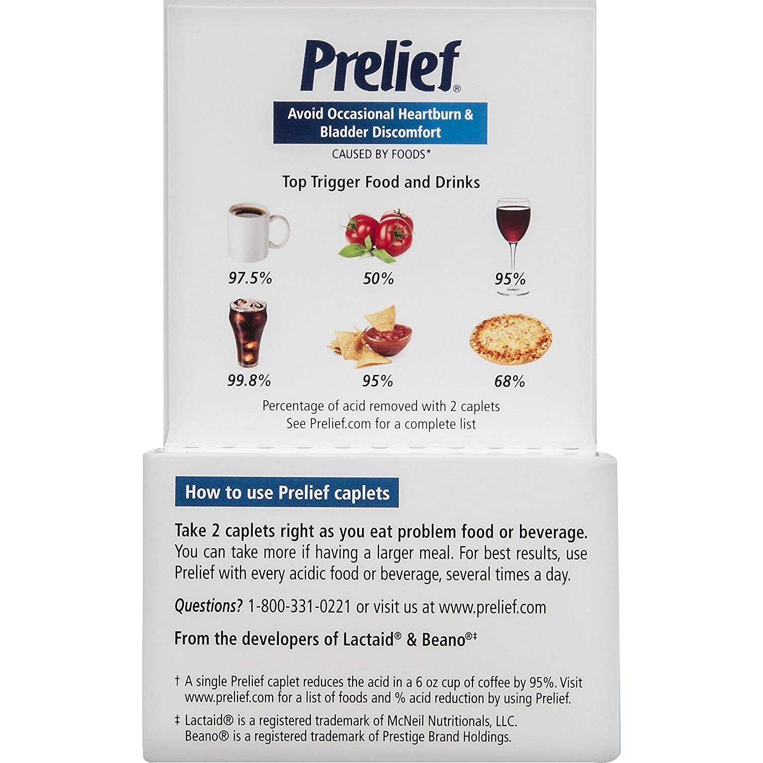 5 Pack Prelief Acid Reduce for Heartburn or Bladder Relief120 Tablets