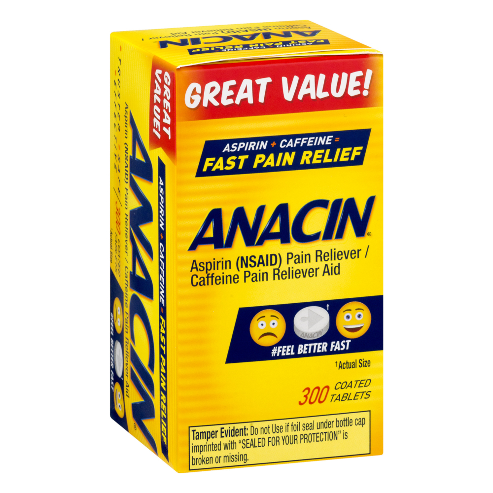 2 Pack Anacin Fast Pain Relief Aspirin & Caffeine Pain Reliever 300