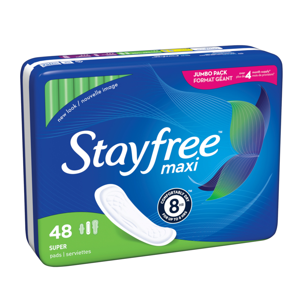 Stayfree Maxi Pads for Women Super Dry, Cool, and Comfortable, 48