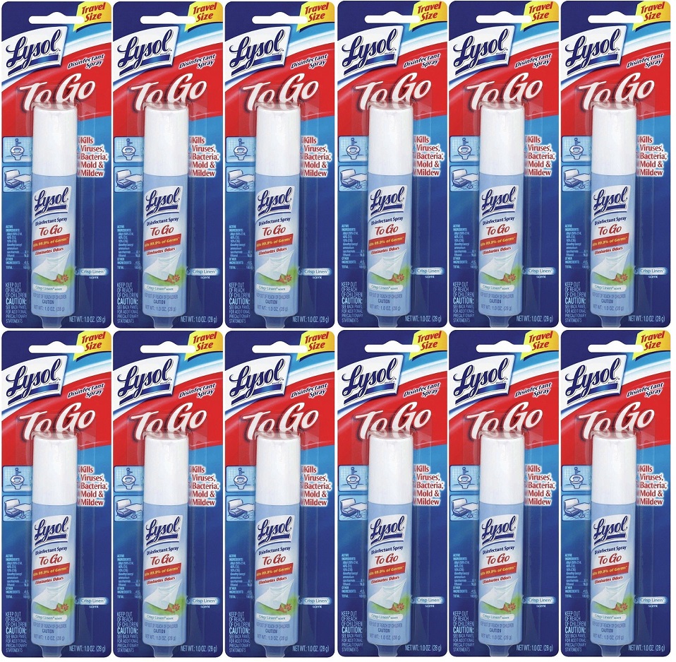 Lysol Disinfectant Spray to Go, Crisp Linen Scent 1 oz (Pack of 12