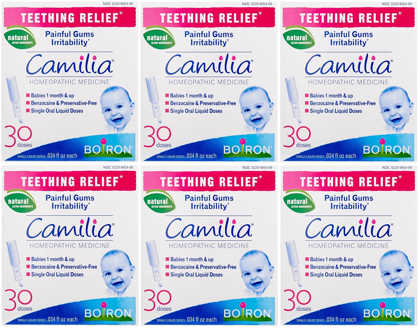 6 Pack Boiron Camilia Teething Relief 30 Count Ea 0.034 Fl Oz Each
