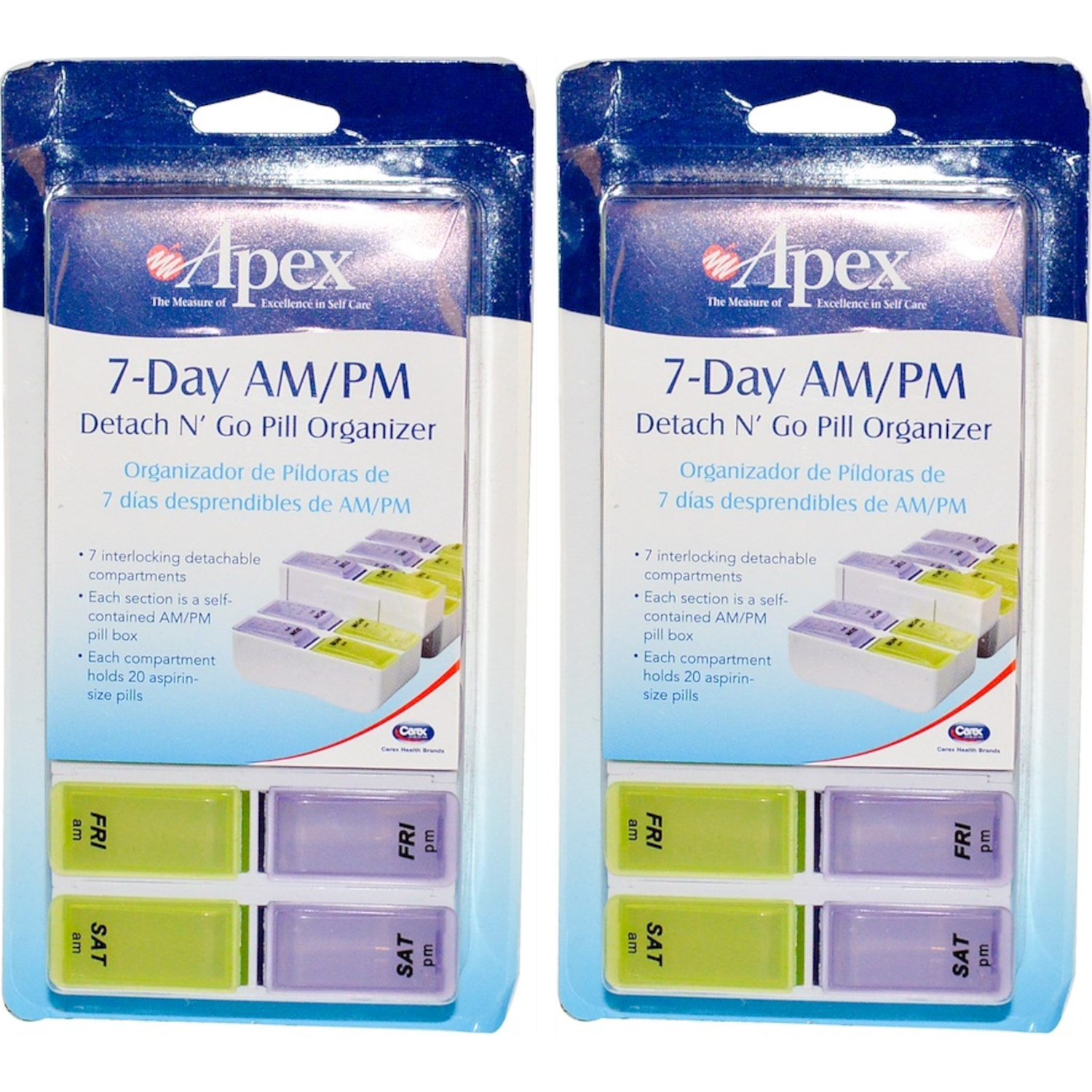 2 Pack Apex Pill Box Am Pm Detach N Go Storage Organizer
