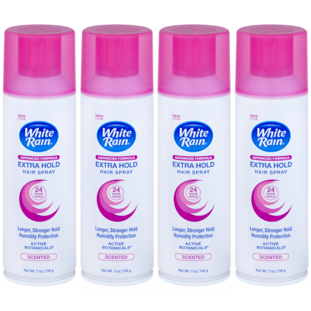 4 Pack White Rain Scented Extra Hold Aerosol Hairspray 7 Oz Each