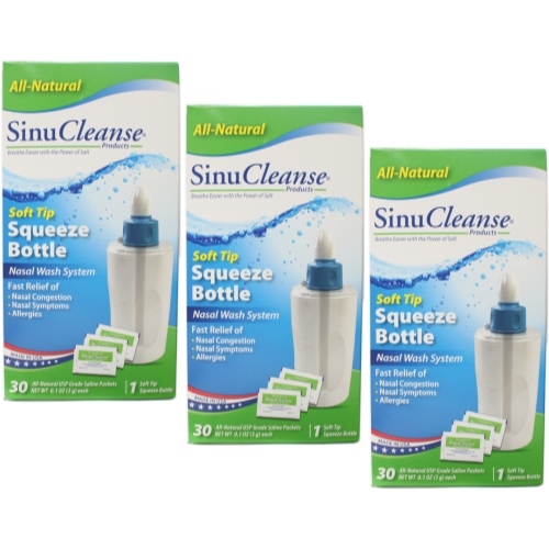 3 Pack Sinucleanse Squeeze Nasal Wash Bottle All Natural Saline 30