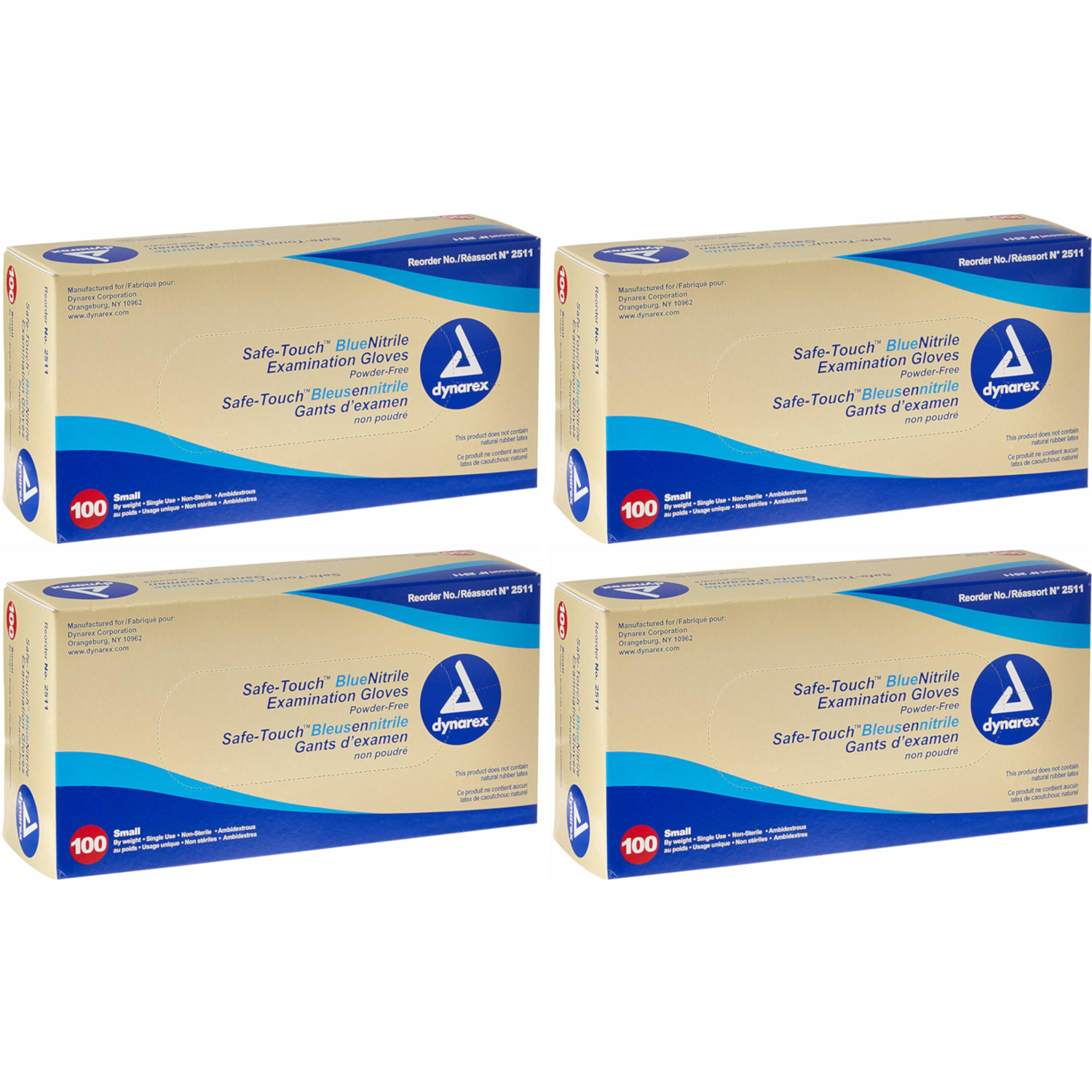 4 Pack Dynarex Safe Touch Blue Nitrile Exam Gloves Sm Powder Free 2511