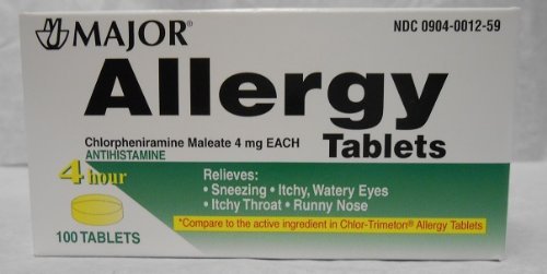 4 Pack Major Allergy Chlorpheniramine Maleate 4mg 100 Tablets Each