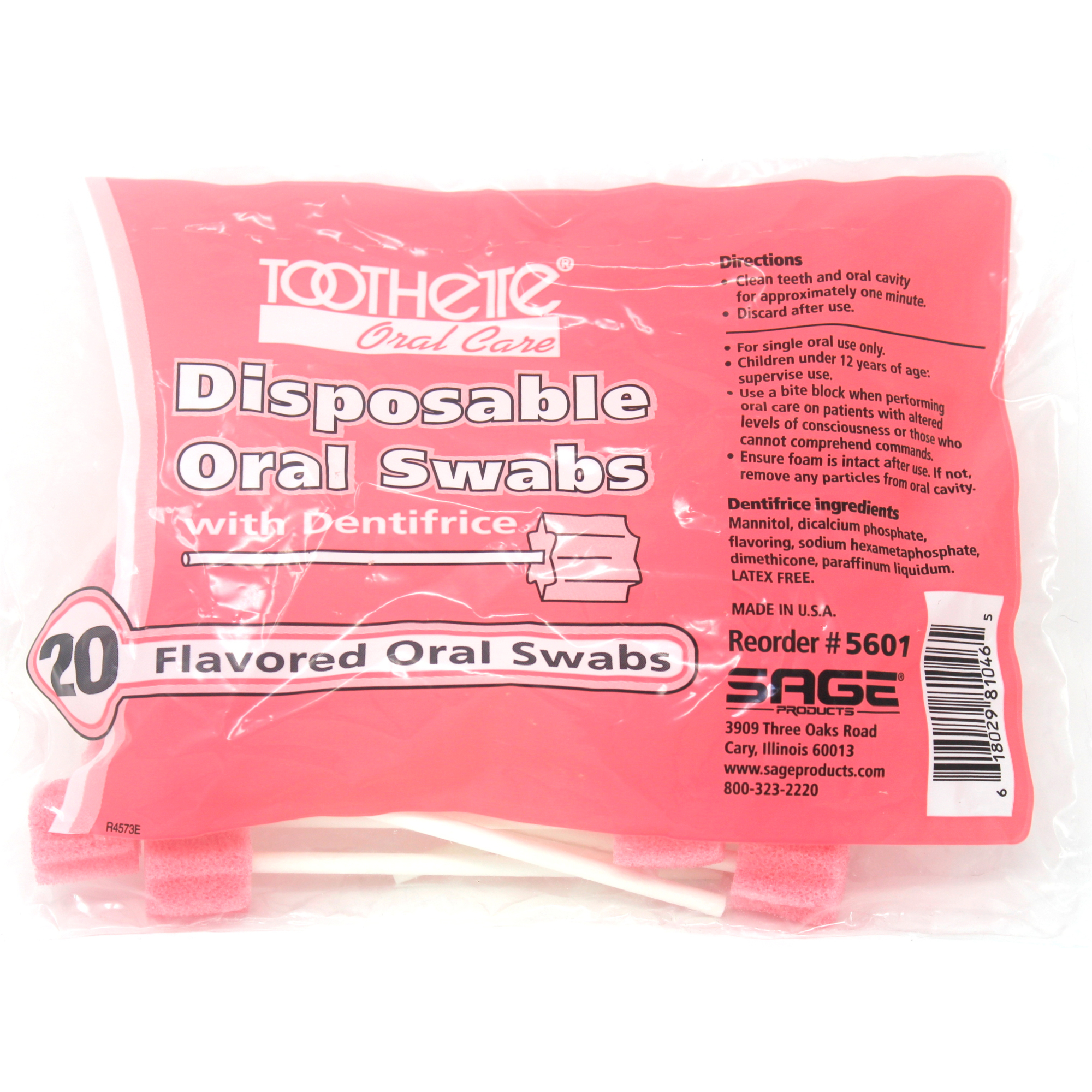 5 Pack Toothette Oral Care Disposable Oral Swabs with Dentrifice 20