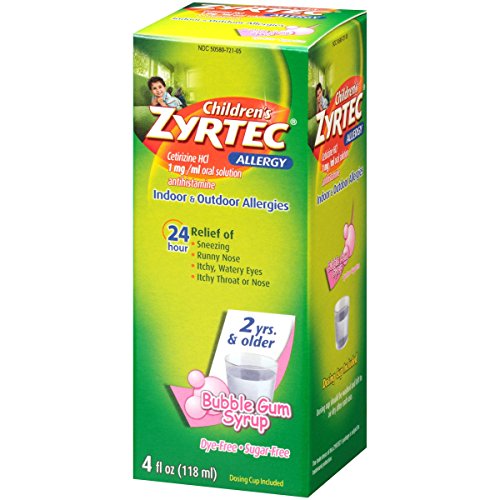 5 Pack Children's Zyrtec Sugarfree Dyefree Bubblegum Allergy Syrup 4oz