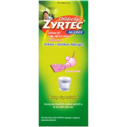 5 Pack Children's Zyrtec Sugarfree Dyefree Bubblegum Allergy Syrup 4oz